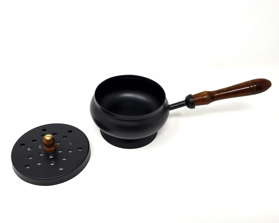 9" Iron Charcoal Burner with Lid & Wood Handle