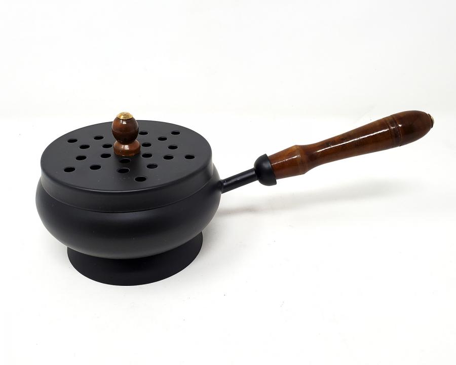 9" Iron Charcoal Burner with Lid & Wood Handle